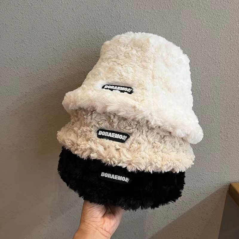 毛毛渔夫帽子女网红秋冬季2023新款加绒保暖韩版百搭素颜水桶盆帽
