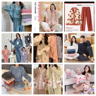 珊瑚绒睡衣女秋冬法兰绒保暖家居服外穿加厚长款睡袍休闲开衫套装