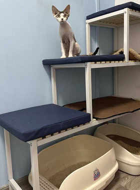 猫爬架猫树跳台一体猫窝猫砂盆猫厕所置物架猫饭堂观景台下空架子