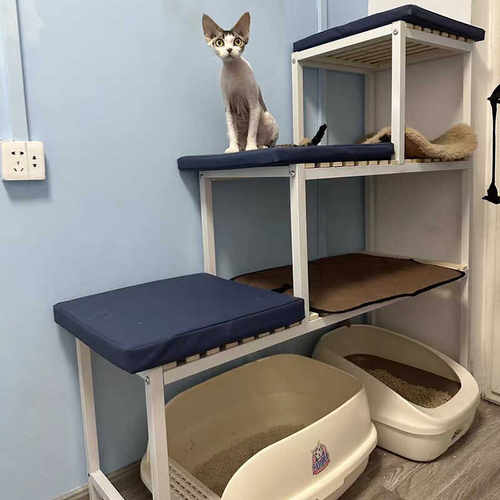 猫爬架猫树跳台一体猫窝猫砂盆猫厕所置物架猫饭堂观景台下空架子