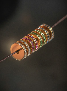 18K金彩宝隔片镶嵌南非真钻手工古法金配饰DIY手链手串饰品配件