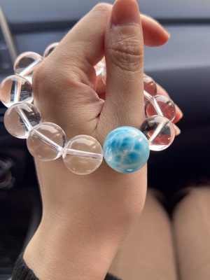 天然巴西全净白水晶手链搭配海纹石单珠男女款多宝手串平静心情