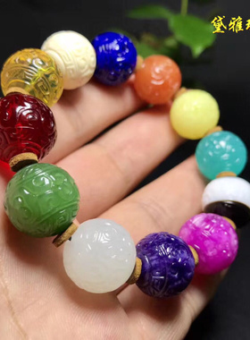 回纹珠舒俱来蓝珀天河石多宝手串