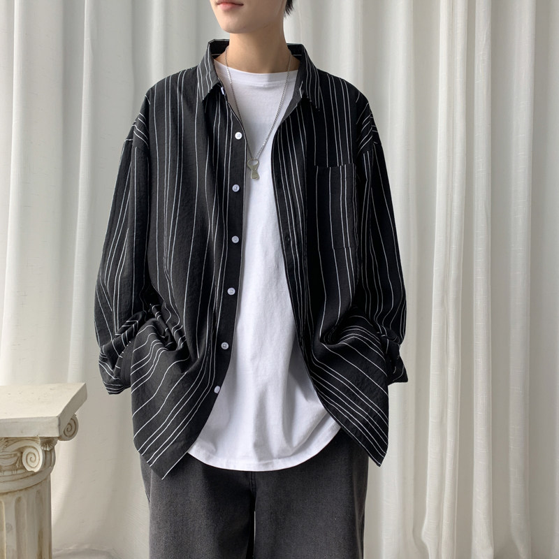 港味ins条纹长袖衬衫韩版bf风衬衣情侣A363A/C13/P45,男装衬衫,电商D325