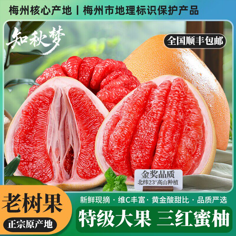 【知秋梦】梅州正宗三红蜜柚大果礼盒红肉红心柚子中秋节团购礼品