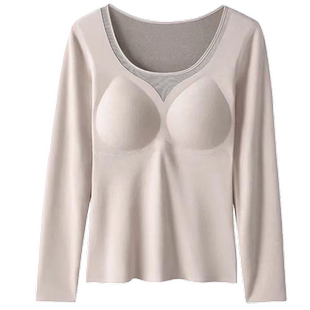 2025冬季石墨烯保暖内衣女长袖带胸垫打底衫加绒加厚无痕内穿上衣