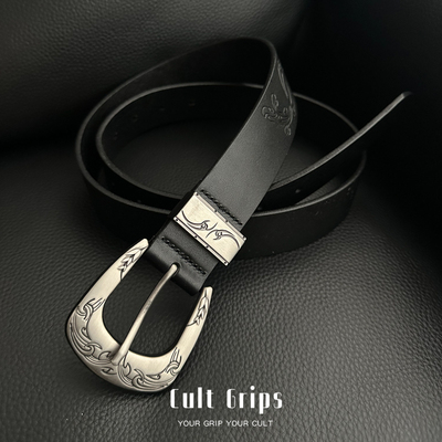 Cult Grips祥云纹中性黑色皮带