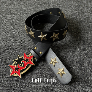 Cult Grips中古朋克铆钉古铜星星皮带小众y2k黑红撞色腰带