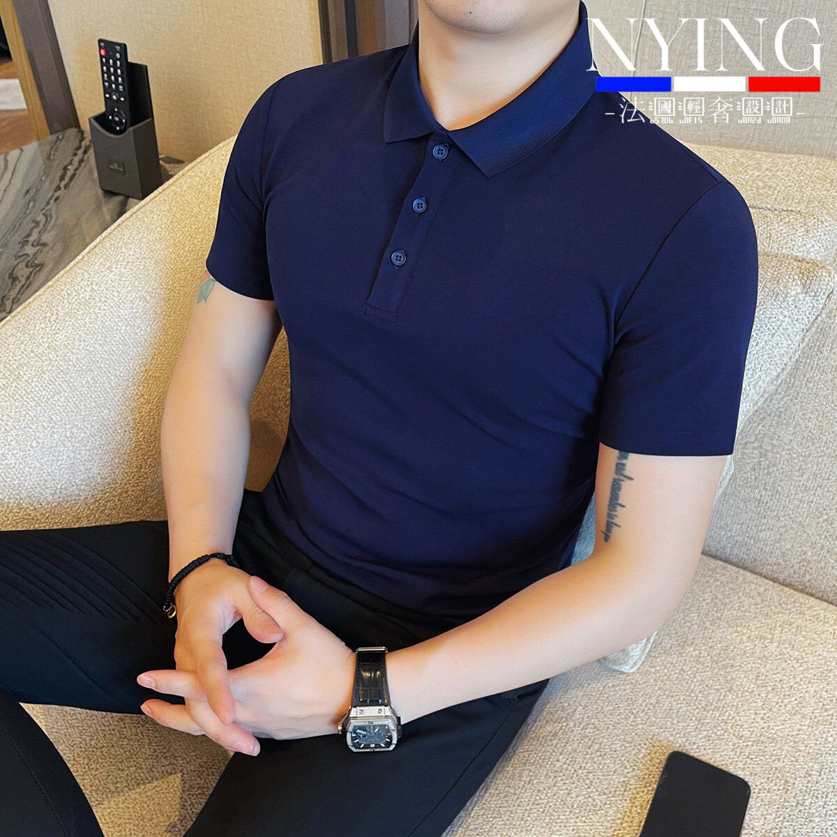 NYING法国高级感男士短袖Polo衫夏季薄款时尚潮流修身百搭商务t恤