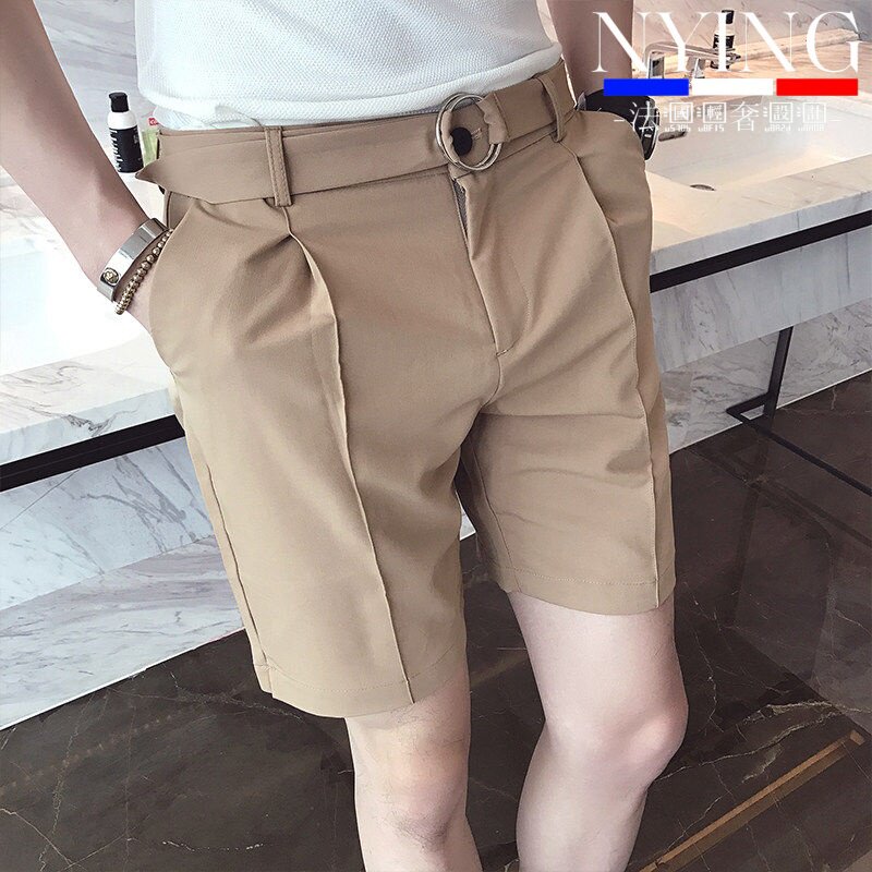 NYING法国短裤男夏天五分西裤修身纯色西装透气青年夏季休闲裤子