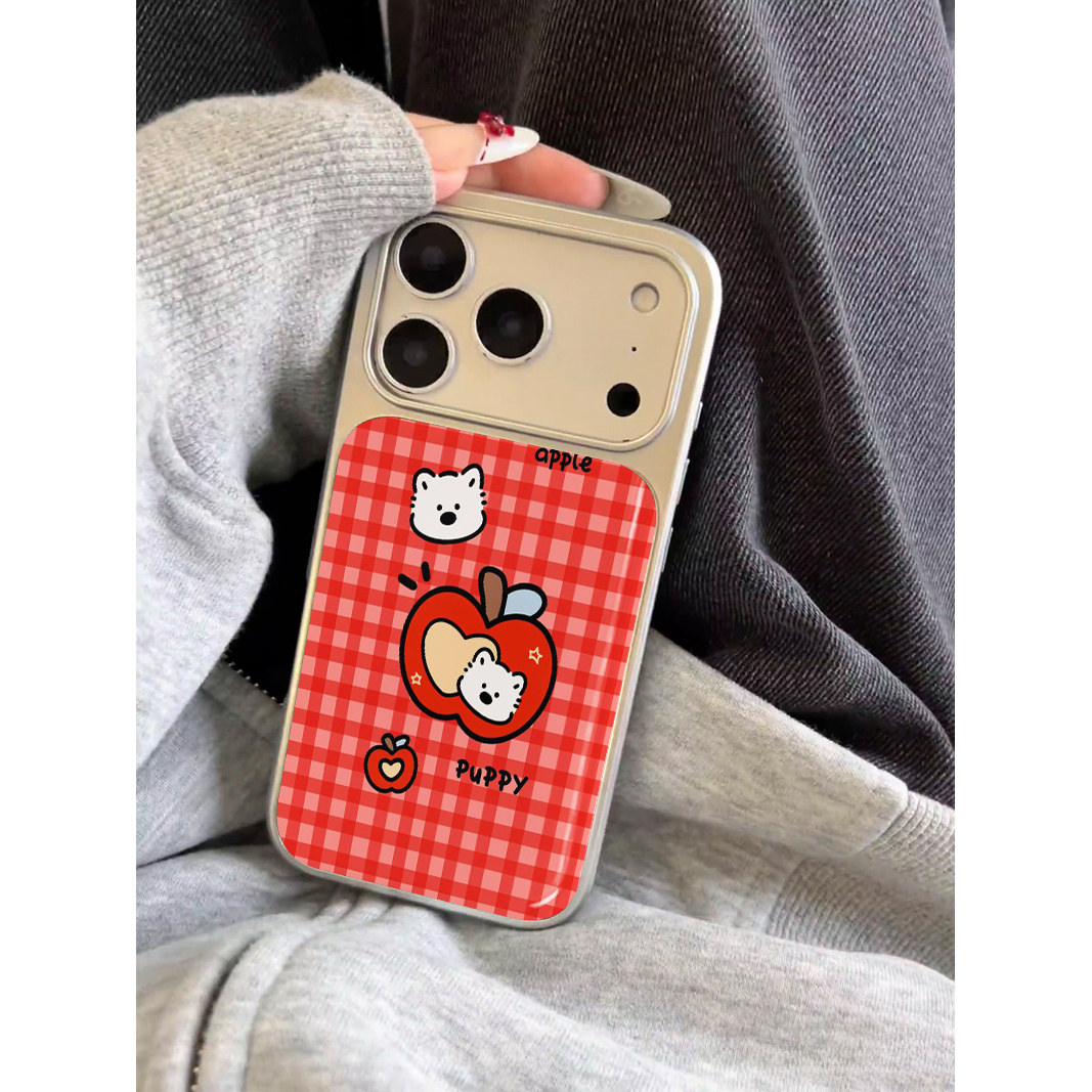 红色格子苹果小狗 原创小众高级感适用iPhone17promax手机壳苹果16pro防摔14硅胶软壳13银色12女生17不会撞壳