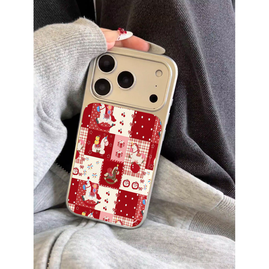 红色格子小马 原创小众高级感适用iPhone17promax手机壳苹果16pro防摔14硅胶软壳13银色12女生17不会撞壳15