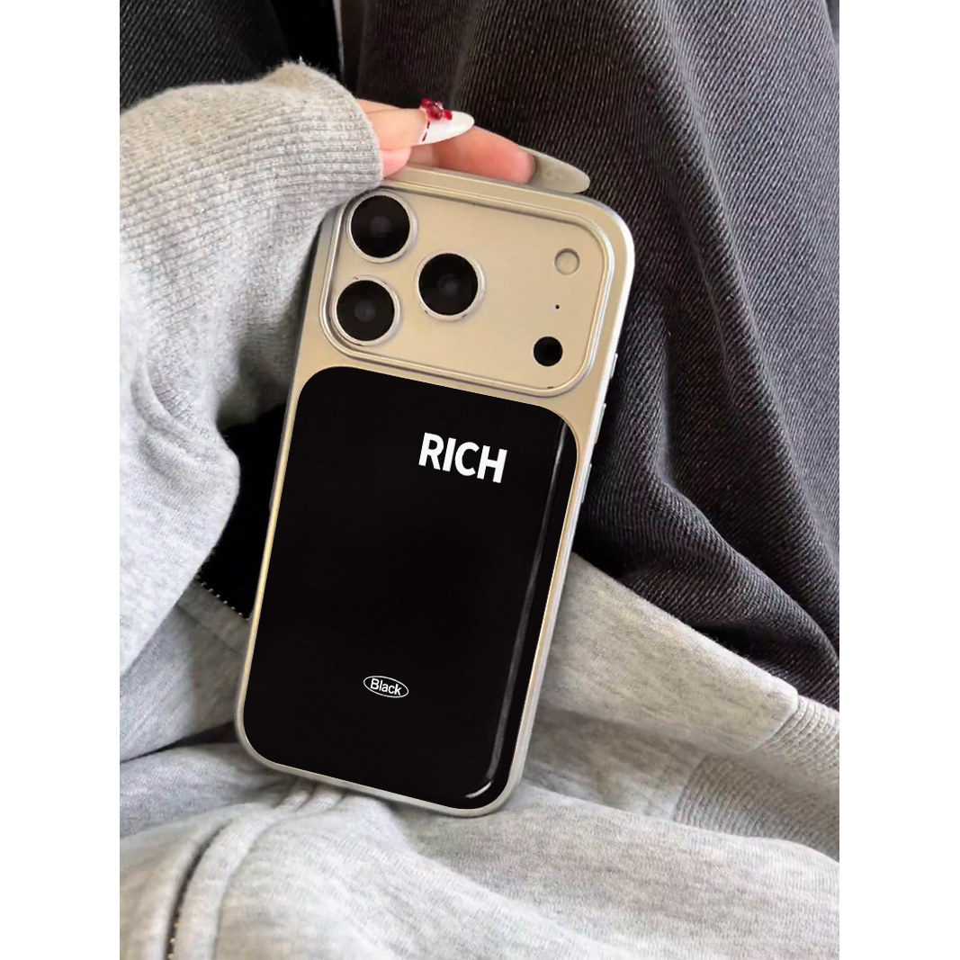 黑色简约英文 原创小众高级感适用iPhone17promax手机壳苹果16pro防摔14硅胶软壳13银色12女生17不会撞壳15