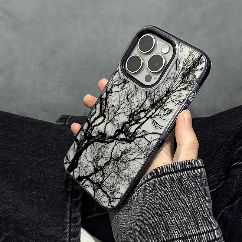 树梢阴影 原创小众高级感适用iPhone17promax手机壳苹果16pro/15防摔14硅胶软壳13黑色12全包14不会撞壳