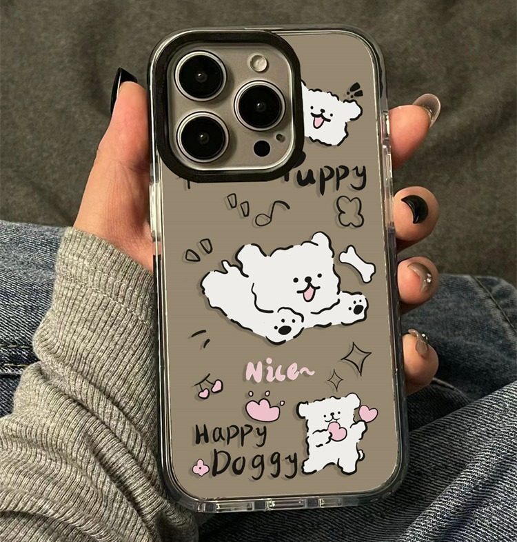 韩国情侣线条狗狗手机壳适用于苹果17promax创意iphone17新款15pro女14个性14pro软壳11透明黑边防摔软保护套