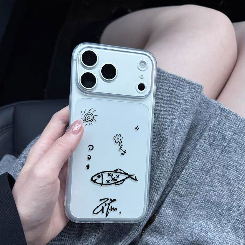 梓渝画画 原创小众高级感适用iPhone17promax手机壳苹果16pro/15防摔14硅胶软壳13黑色12全包14不会撞壳