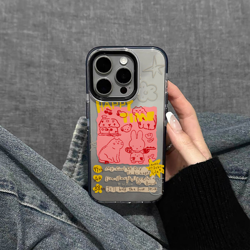 原创韩国博主ins插画适用于新款iPhone17promax手机壳17pro创意15promax个性透明软壳13pro情侣15pro带磁吸