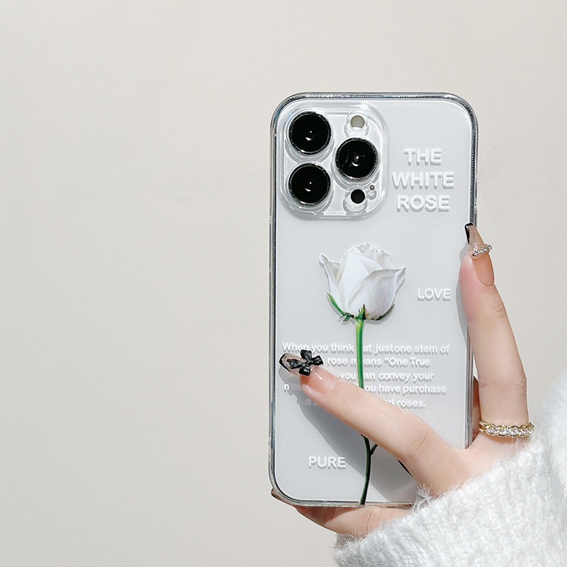 原创韩系ins小众网红高级感冷淡玫瑰手机壳苹果15promax全包边软壳防摔iPhone13pro简约15适用14pro情侣x少女