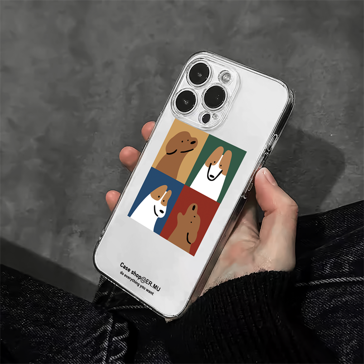 ins韩国狗狗插画 适用苹果16promax不会撞壳的手机壳新款iPhone14pro透明13软硅胶12男款x防摔15女16款保护壳