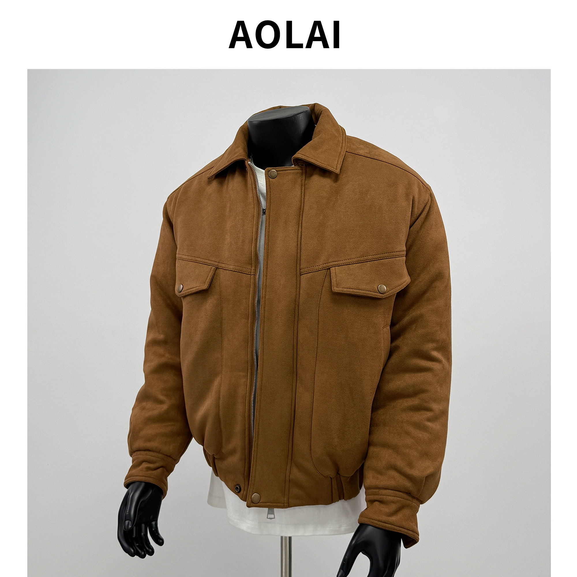 麂皮绒翻领工装夹克棉衣外套男士秋冬新款季美式高街痞帅加厚棉服