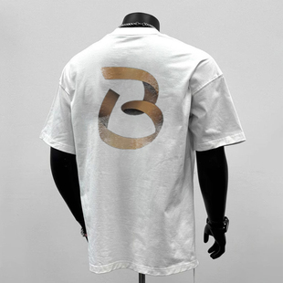 圆领宽松短袖 夏季 上衣1 字母印花男款 重磅纯棉潮牌创意简约T恤时尚