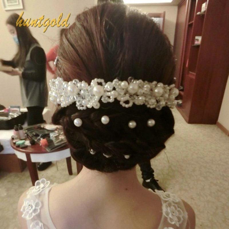 bride hair accessory tiara wedding bridal faux pearl rhinest