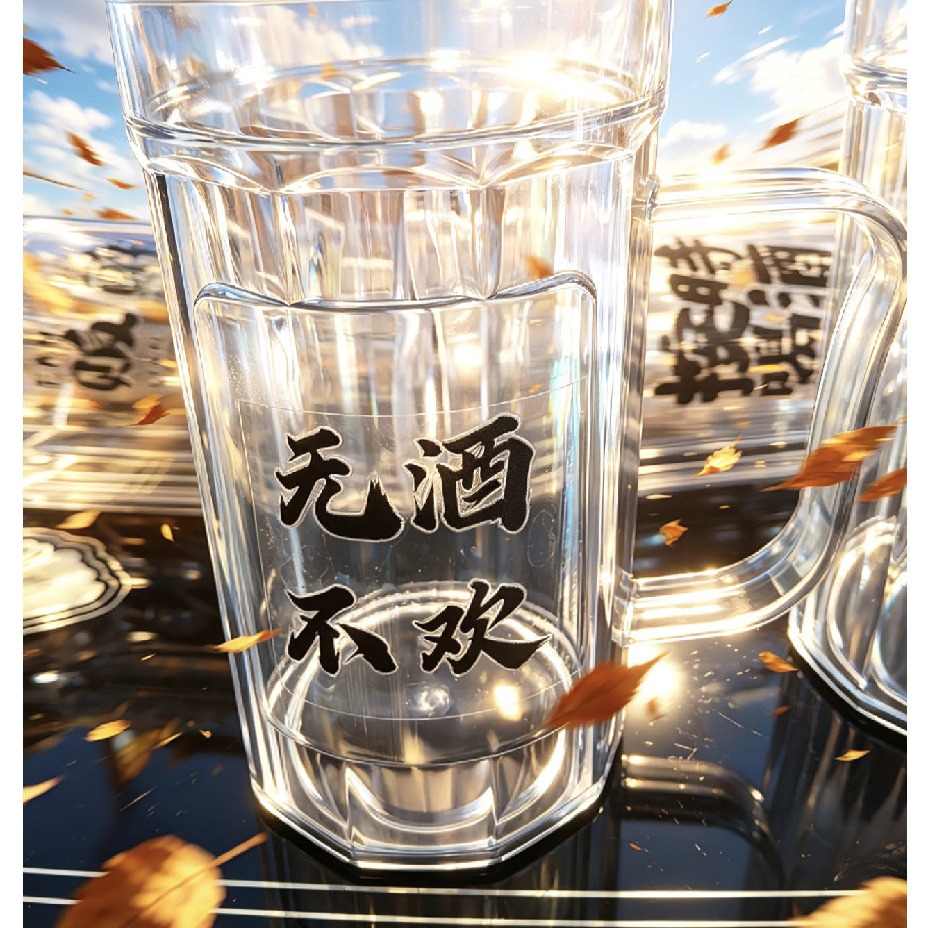 商用防摔亚克力啤酒杯创意pet塑料扎啤杯网红文案杯带把手大容量