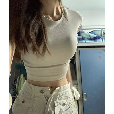 美式辣妹紧身短袖纯棉t恤