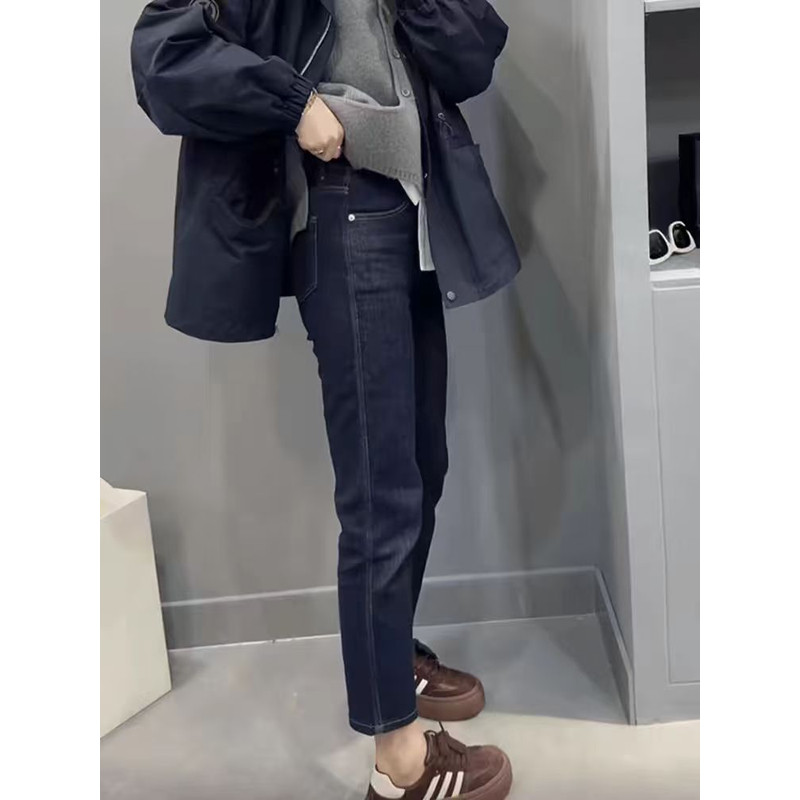 丹尼蓝九分窄版直筒牛仔裤女春秋