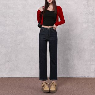 丹尼蓝九分直筒牛仔裤女2025年秋季新款高腰宽松显瘦显直百搭长裤