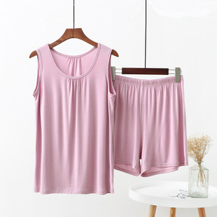 睡衣睡裤 背心短裤 套装 薄款 可外穿两件套 夏季 女士莫代尔宽松妈妈装