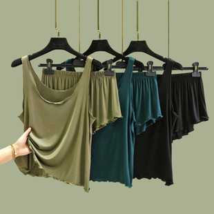 纯色背心短裤 套装 两件套薄款 家居服睡衣睡裤 莫代尔宽松大码 女夏季