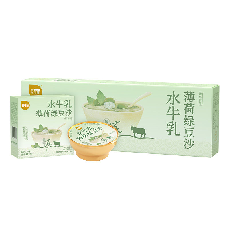 百菲酪水牛乳薄荷绿豆沙168g/碗即食碗甜品罐头水牛奶风味