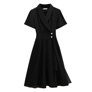 RM12979#新款大码女装时尚气质西装领收腰显瘦遮肚开叉连衣裙