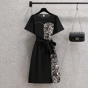 RM12978#夏季新款时尚大码拼接贵夫人百搭洋气高贵修身显瘦连衣裙