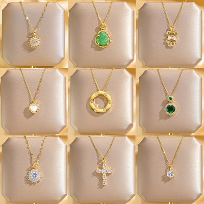 真金电镀时尚微镶满钻钛钢项链女小众气质锁骨链网红轻奢高级饰品