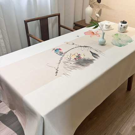 古风桌布宋式美学加厚棉麻桌布禅意中式国风茶几布台布古典莲花