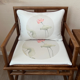茶室坐垫抱枕新中式禅意荷花太师椅垫子靠垫防滑餐桌椅子垫