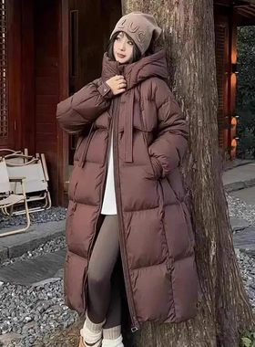 2024新款棉服女中长款韩版大码宽松加厚时尚网红棉衣长款棉袄外套