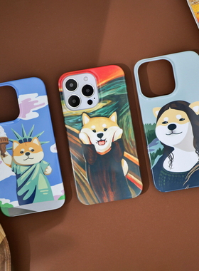 pawcase柴犬iphone14promax手机壳15全包菲林壳13pro适用苹果xsmax油画卡通艺术12文艺magsafe磁吸16精孔硬壳