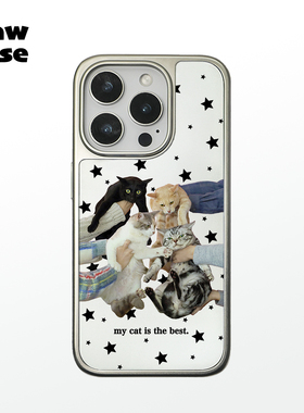 星星猫咪 银边软壳亮面磁吸黑边磨砂手机壳防摔可爱个性新款全包黑框17iphone16promax苹果15plus14pm13适用