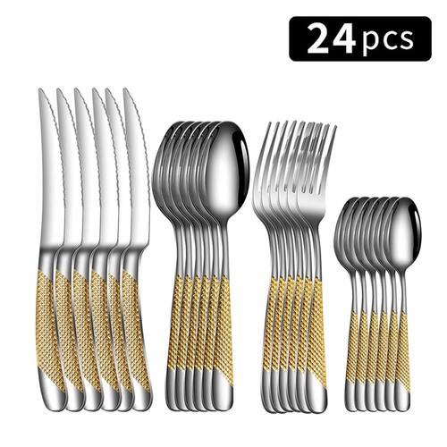 24pc Stainless steel tableware star steak knife and fork des
