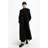 Apozi走石系列 呢子外套 秋冬新款 黑色新中式 石扣偏襟大衣女长款