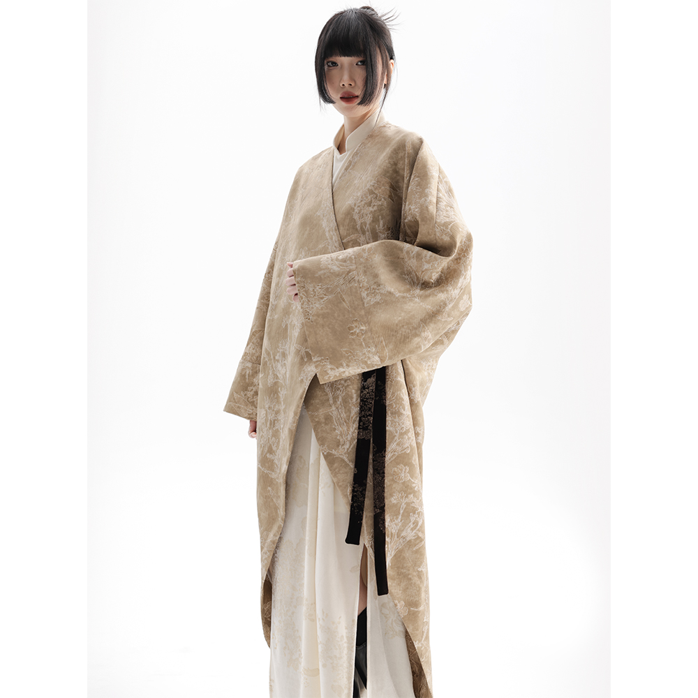 APOZi collection/镜水浮金/新中式古风汉服外套宽松系带提花汉袍