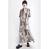 改良旗袍裙女高个子宽松圆领连衣裙新款 APOZi衍生水墨 印花新中式