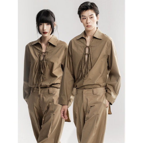 APOZi collection【游墨系列】设计感绑带衬衫新中式盘绳系带长袖