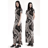 轻国风新中式 APOZi collection拟陶系列夏季 墨痕改良旗袍连衣裙女