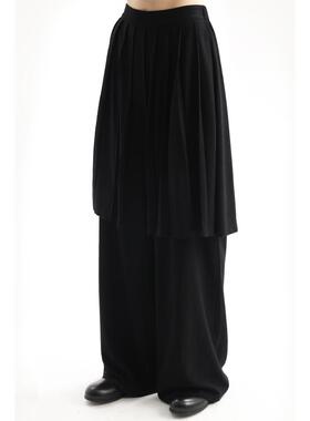 APOZi collection【衍生水墨】新中式黑色休闲长裤阔腿棉麻裙裤