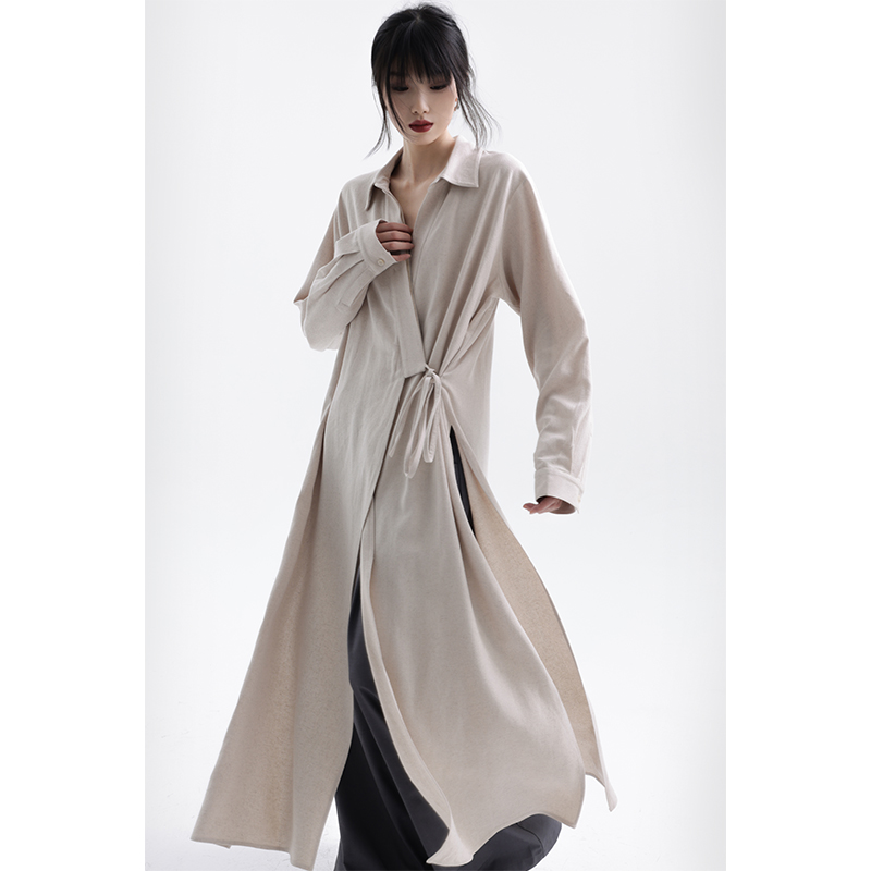 APOZi collection 溯源系列 新款宽松休闲显瘦长款棉麻绑带风衣女