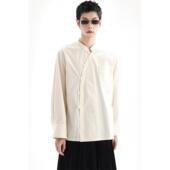 collection 衍生水墨 新中式 APOZi 白色立领通勤竖条纹宽松衬衫